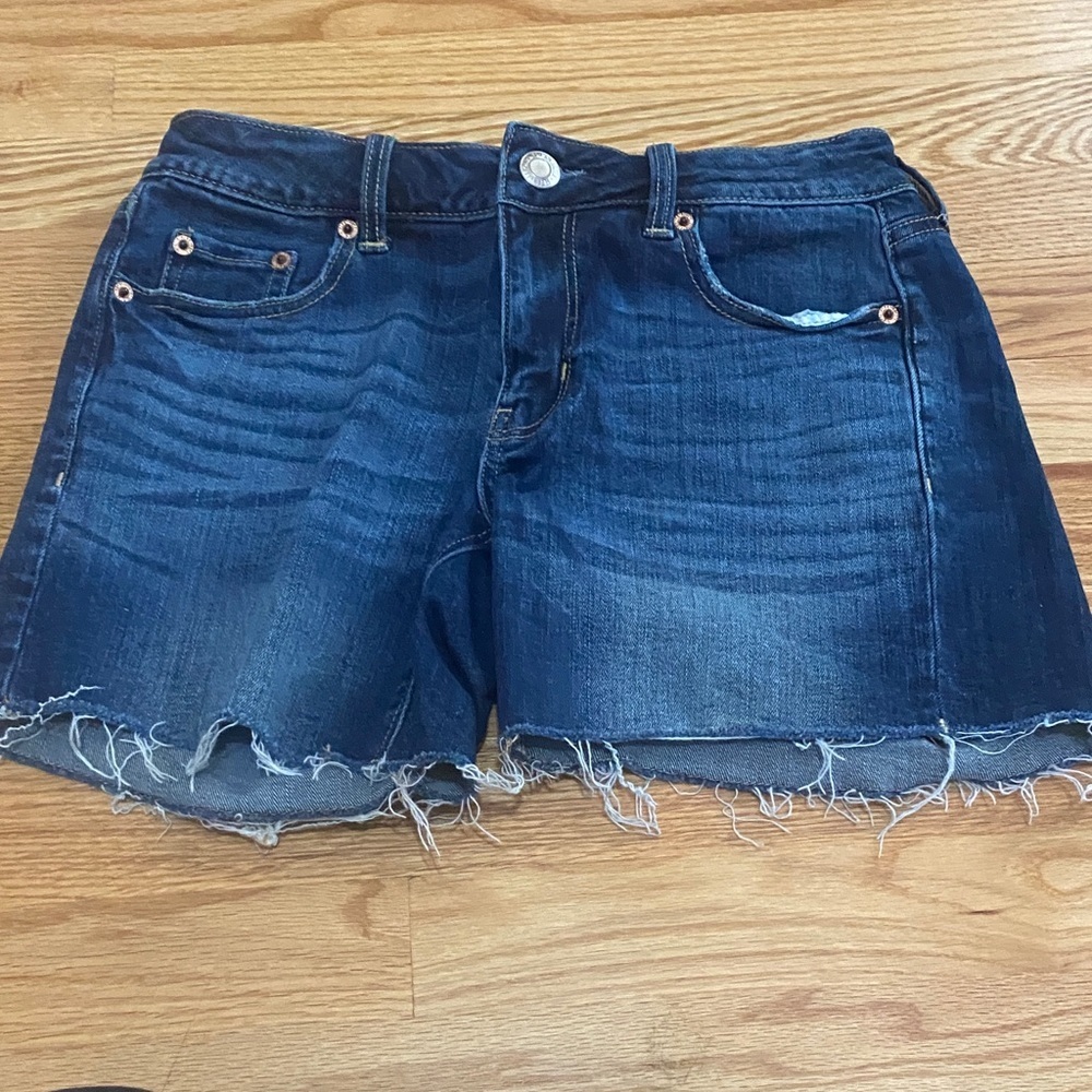American Eagle Outfitters Deep Blue Distressed Jean Shorts
